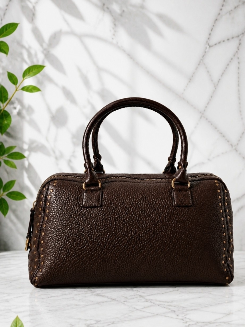 MICHAEL KORS Vintage Brown, Studded, Leather, Satchel